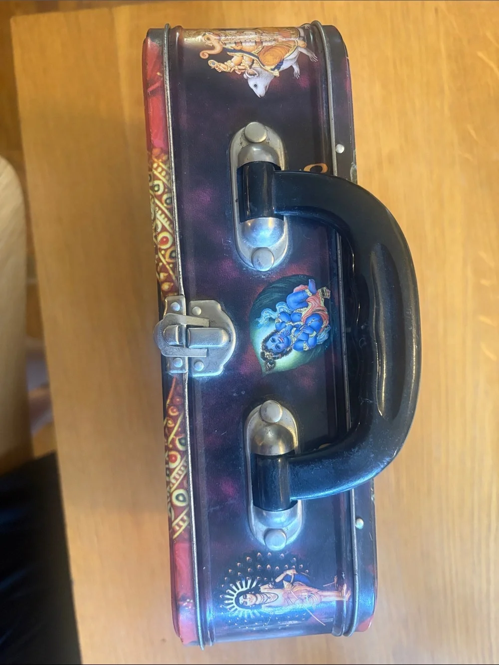 Vintage Hindu Goddess Tin Box with Handle